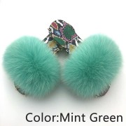 Dazzle Color Sole Fox Raccoon Fur Slides Fluffy Slippers